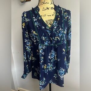 Pioneer women blouse floral print velvet detail prairie cottage core peasant